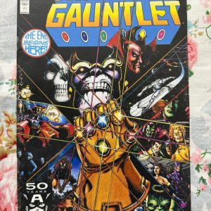 Used Book - The Infinity Gauntlet - The End Begins Here - Marvel Comics - 50 Years of Captain America - The Infinity Gauntlet - The End Begins Here - Marvel Comics - 50 Years of Captain America praise this book in 50 words - The Infinity Gauntlet is a landmark Marvel epic that delivers cosmic-scale storytelling at its finest. Featuring unforgettable heroes, staggering stakes, and the formidable Thanos, it combines breathtaking artwork with emotional depth. This special 50 Years of Captain America edition celebrates a defining chapter in Marvel history that remains thrilling, influential, and timeless.
